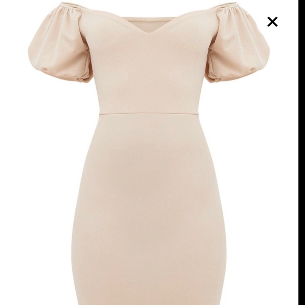 Stone Ballon sleeve Bardot Midi Dress